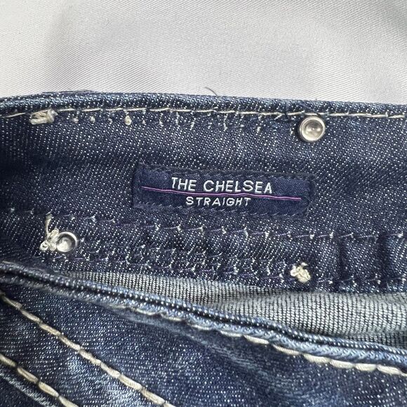 Vigoss Jeans Women 26/32 The Chelsea Straight Blue Denim Stitching Rhinestone - Picture 4 of 12